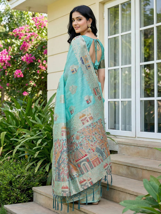 Rangvi Linen Grace Premium Linen Cotton Elegant Saree