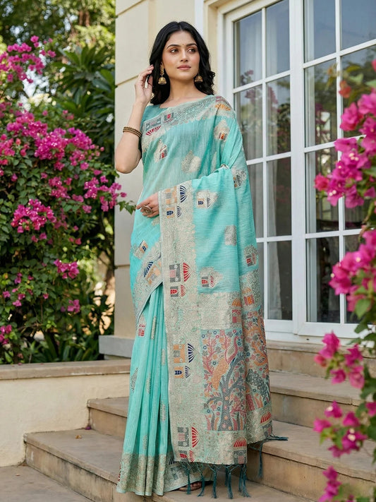 Rangvi Linen Grace Premium Linen Cotton Elegant Saree